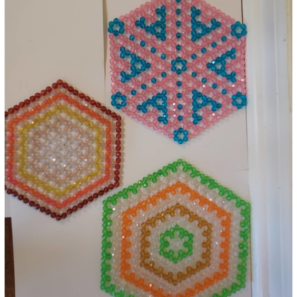 Vintage Potholders Hot Pads Trivets Lot of 3 Crocheted Beaded MCM